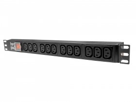 Блок розеток 19&quot;, 10А, 12 роз-к IEC C13, б/шнура, гн IEC C14, 1U, выкл, металл, чёрн &quot;S&quot;