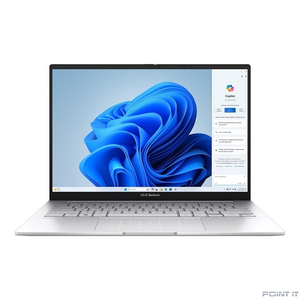 Ноутбук ASUS Zenbook 14 UX3405CA-QL573 [90NB14W4-M00UF0] Foggy Silver 14" {1920x1200 OLED Ultra 5 225H(3.3Ghz)/16384Mb/1024SSDGb/Intel Arc graphics/DOS + алюм корп; +чех}