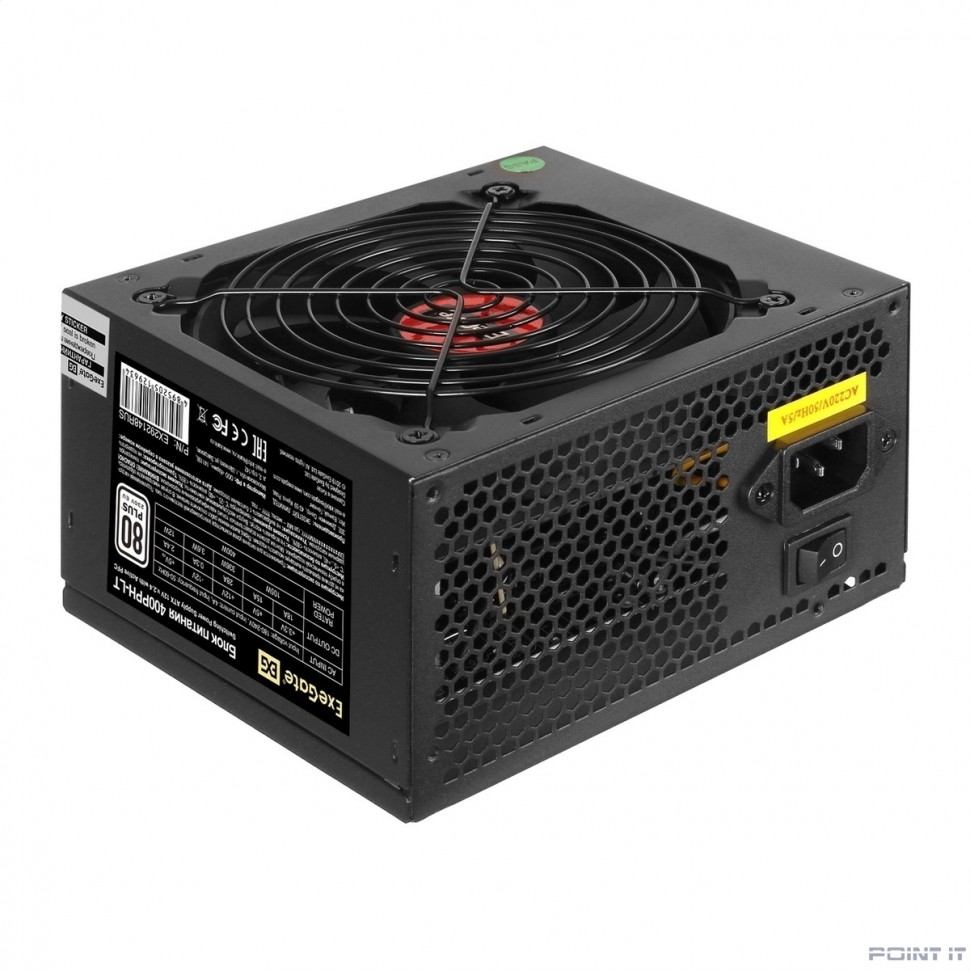 Exegate EX292148RUS-OEM Блок питания 400W ExeGate 80 PLUS® 400PPH-LT-OEM (ATX, APFC, КПД 82% (80 PLUS), 12cm fan, 24pin, (4+4)pin, PCIe, 5xSATA, 3xIDE, black)