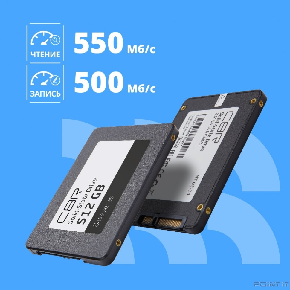 CBR SSD-512GB-2.5-BS24b, Внутренний SSD-накопитель, серия "Base", 512 GB, 2.5", SATA III 6 Gbit/s, 3D TLC NAND, R/W speed up to 550/500 MB/s, TBW (TB) 256, OEM