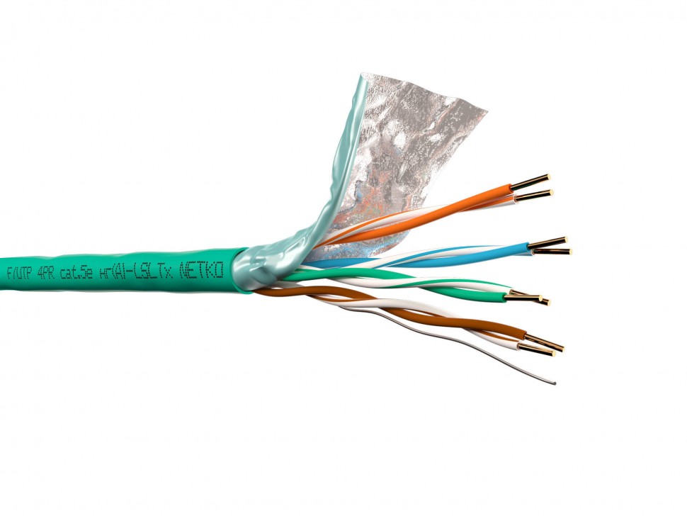 Кабель F/UTP 4 (FTP4) cat.5e NETKO /4 пары 24 AWG BC / экранированный / 305м / нг(А)-LSLTx, зеленый; одножильный "СКС", FLUKE TEST
