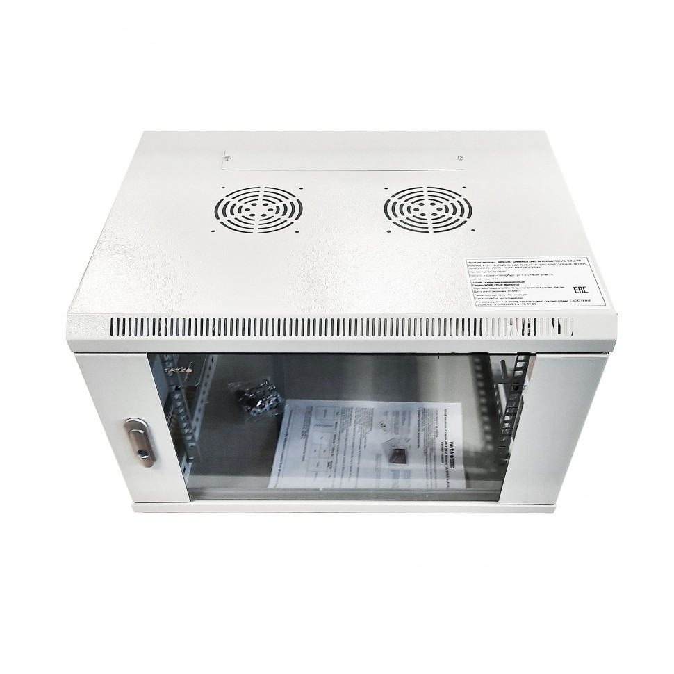 Шкаф настенный 6U серия WMA (Wall Maestro) (600х600х370), передняя дверь стекло, собранный, серый Netko "А"