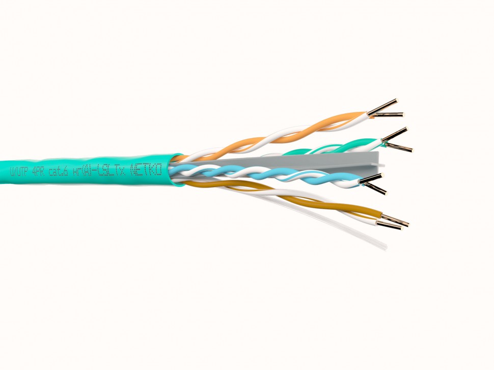 Кабель U/UTP4 cat.6 NETKO /4 пары 23 AWG BC / 305м / с крестовиной / нг(А)-LSLTx, зеленый; одножильный "СКС", FLUKE TEST